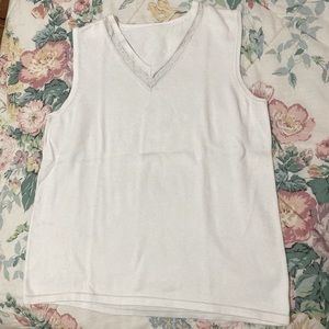 White V-Neck Laced Rib Knit Sweater Vest